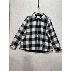 Orvis Women's Black White Flannel Fleece Lined Snap Button Jacket Size XL,‎ 2XL?